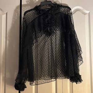 Women’s Ups & Downs see through poke a dotted blouse with ruffle detailing